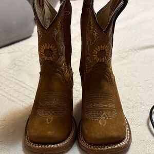 Girls' Brown Suede Sunflower Western Boots